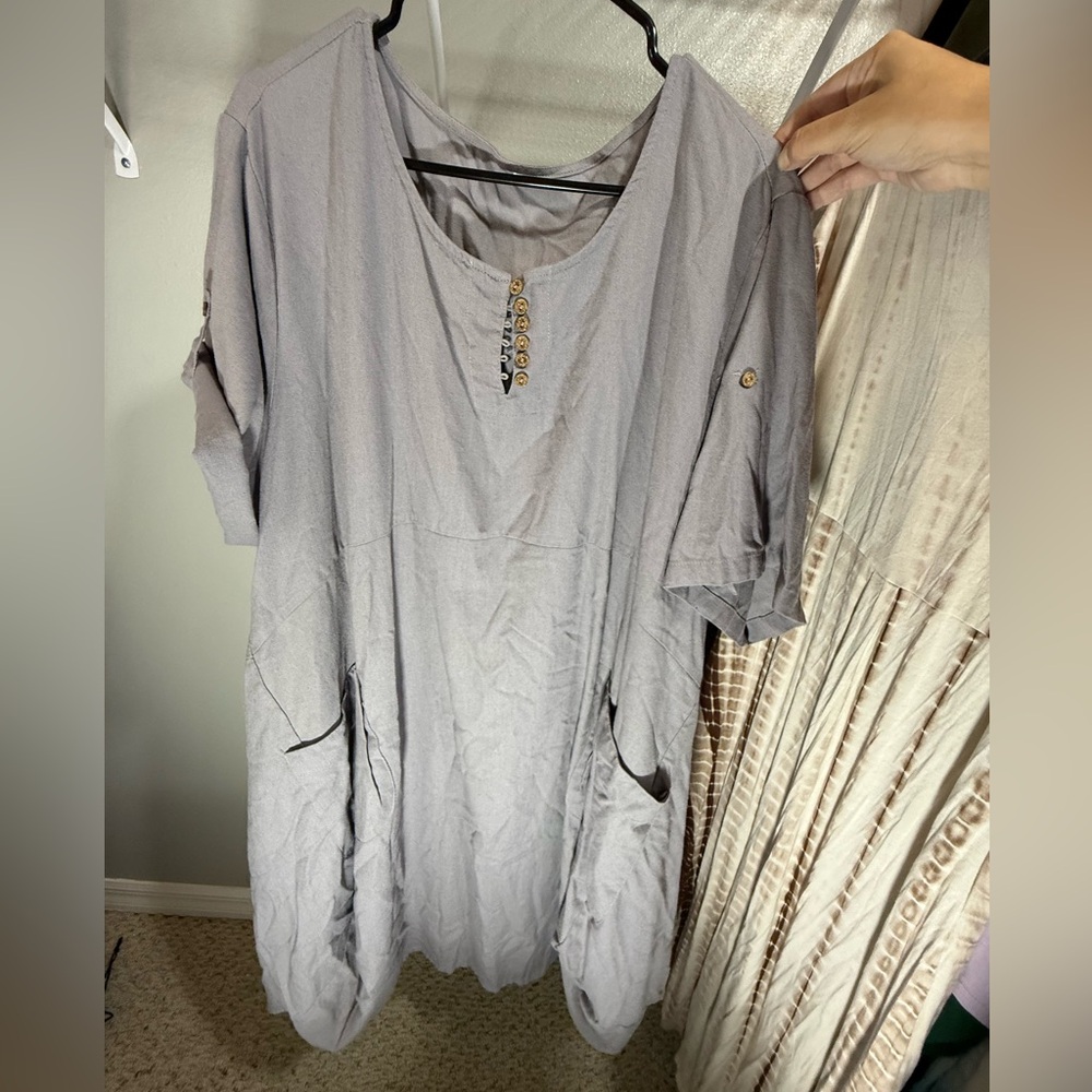 Chic Gray Tunic Dress with Button Accents